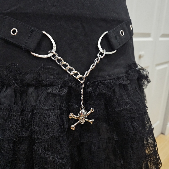 SOLD~Dolls Kill Tripp NYC Goth Black Crinoline Lace Tutu belt Skull Mini Skirt M - Picture 2 of 8